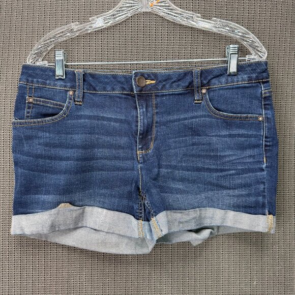 Ana A New Approach Womens Size 10 Blue Denim Shorts Mid-Rise Rolled Cuff - Picture 1 of 10